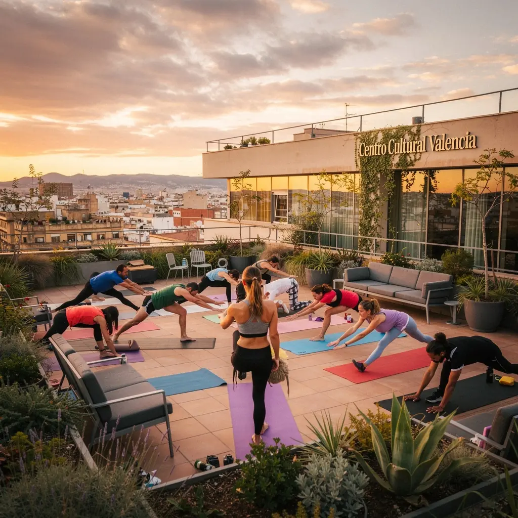 Un grupo de personas realizando ejercicios de pilates en una clase grupal, con sonrisas en sus rostros.