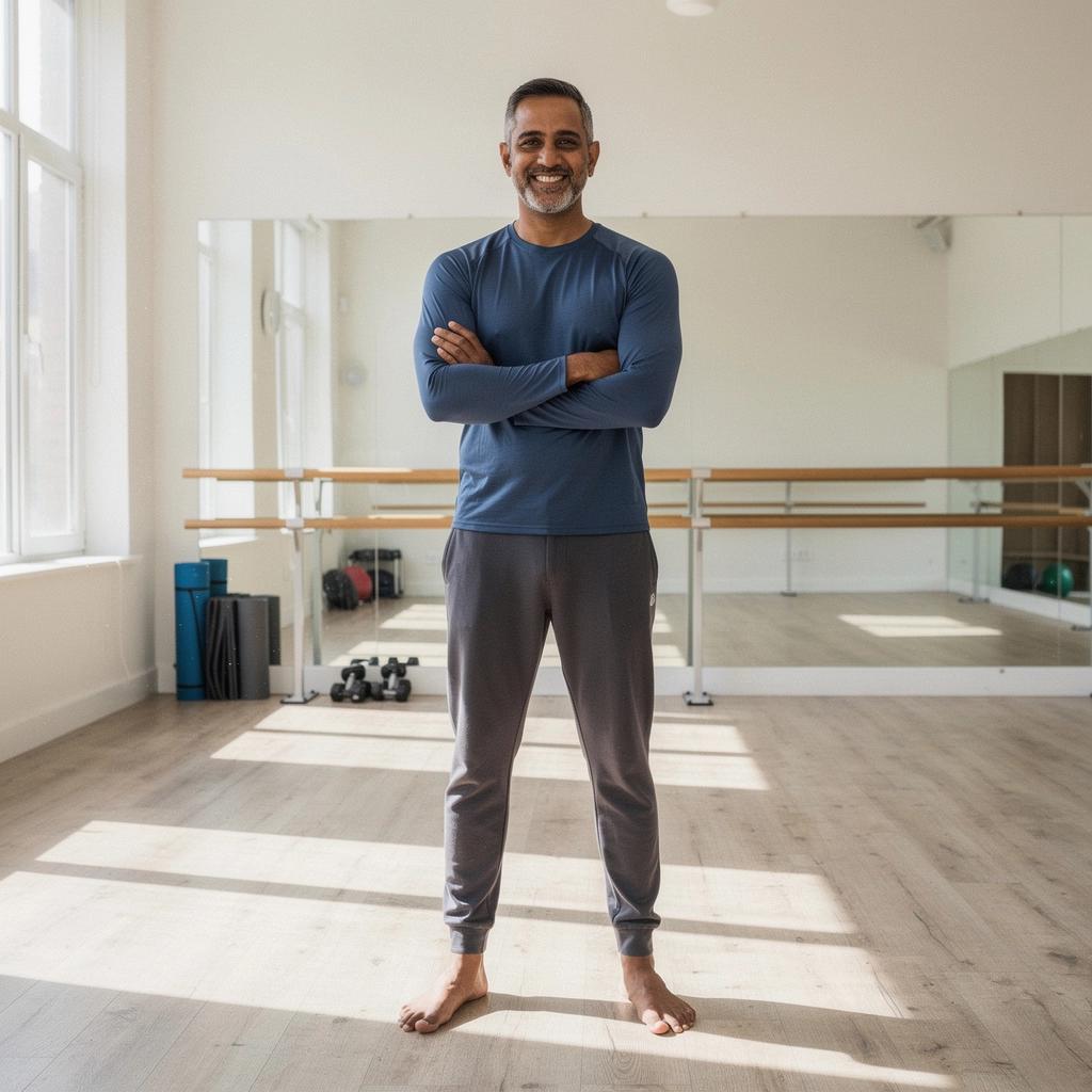 Un grupo de amigos riendo mientras realizan ejercicios de Pilates juntos.